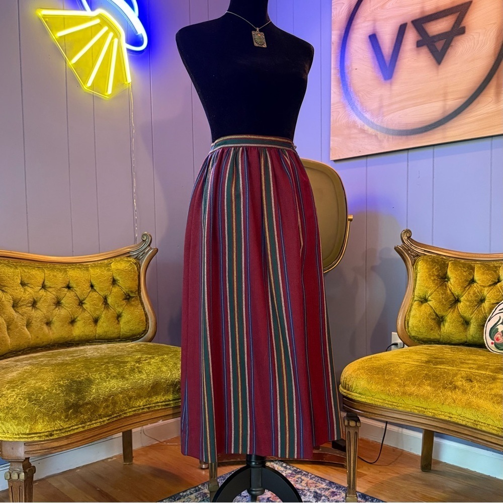 NWT Vintage 90s Wool Striped Button Down Midi Skirt Size small - Picture 2 of 11